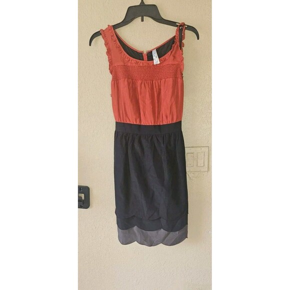 Maeve Anthropologie Horizon Line Ruffle Tiered Dress Silk Orange Black S 10 - Picture 1 of 6